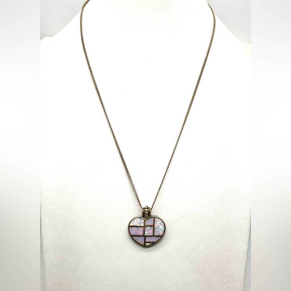 Sterling Silver Opal Inlay Heart Pendant - Picture 3 of 3